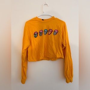 Rolling Stones Cropped Long Sleeve Graphic Tee